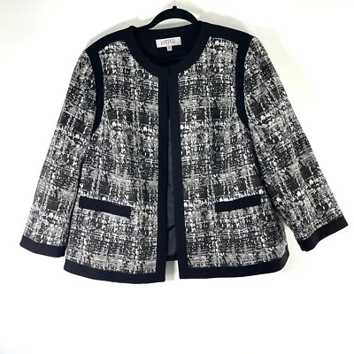 Chaqueta Kasper Mujer’s 20W Negra Gris Blazer Abierto Mangas Largas Brillante Foto 1 de 4
