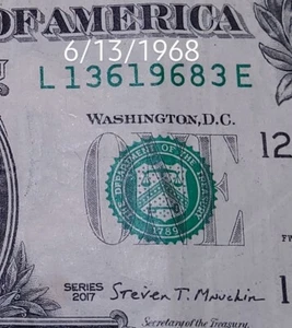 13th of JUNE 1968 birthday anniversary date note fancy serial number L BLOCK $1 - Picture 1 of 4