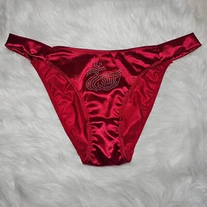 Shiny Slippery Nylon Satin Panty Sissy Red Bikini Crystal Brief Sz. 7 Hip 37-40" - Picture 1 of 21
