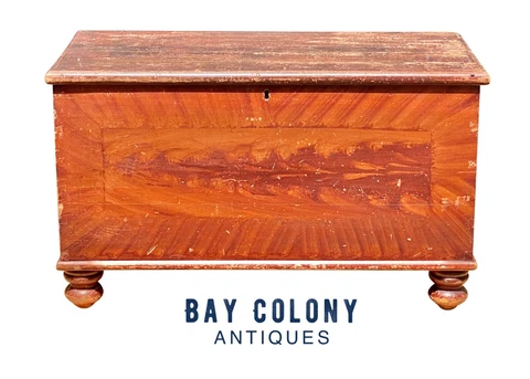 19TH C ANTIQUE VERMONT GRAIN PAINTED BLANKET CHEST / BLANKET BOX Cover