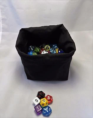 Black Dice Bag - Square Freestanding - Cotton - Drawstring Tile Pouch - RPG D&D