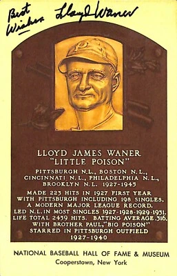 Lloyd Waner Signed Hall of Fame Postcard PSA/DNA LOA Yellow HOF Plaque Pirates - Image 1 of 4