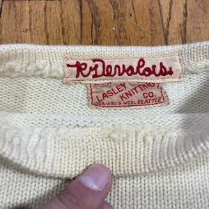 Vintage 50s 60 Wool Cream Ivory Varsity Sweater Blank S/M Chainstitched Label - Picture 1 of 8