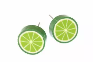 Lime Studs Miniblings Plug Earrings Fruit Lime Green Round 1cm - Picture 1 of 5