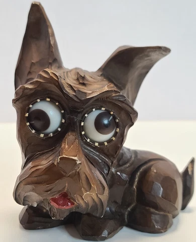 Antique OSWALD Germany Rotating 'Rolling Eyes' Carved Scottie Dog Desk Clock Cover