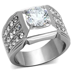 ANELLO UOMO AUDACE 3,5 CT TONDO TAGLIO BRILLANTE ACCENTI ZIRCONI ARGENTO ACCIAIO INOX - Foto 1 di 4