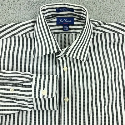 Paul Fredrick Shirt Men 16 White Black Stripe Trim Fit Business Office Casual - Image 1 of 4