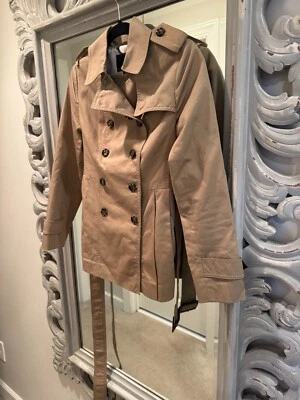 Banana Republic Khaki Double Breasted Rain Jacket with Belt and Brown Tortoise B - Image 1 of 4