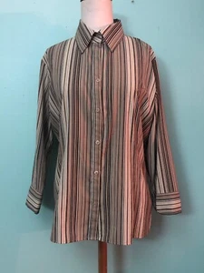 WOMEN'S CROFT & BARROW MULTI-COLOR STRIPED 3/4 SLEEVE BUTTON DOWN BLOUSE SIZE L - Picture 1 of 4