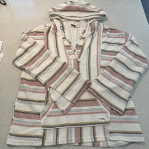 Roxy Damen Gr. S Wellen & Strahlen Frottee gestreift Poncho Baja Hoodie Hippie Strand Boho - Bild 1 von 5