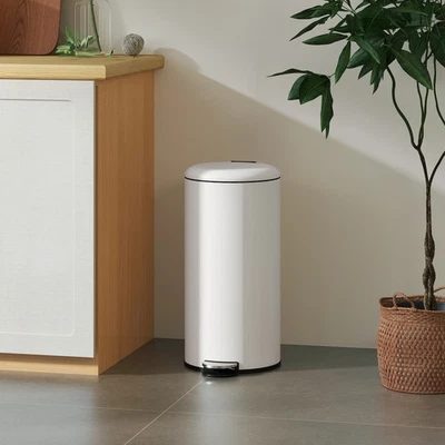 HOMCOM Mülleimer 30L Treteimer mit Deckel Fußpedal Inneneimer Metall Cremeweiß - Bild 1 von 4