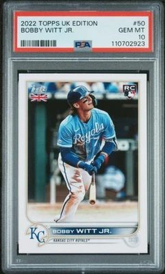 Graded 2022 Topps UK Edition Bobby Witt Jr. #50 Rookie RC Baseball Card PSA 10 - Image 1 of 2
