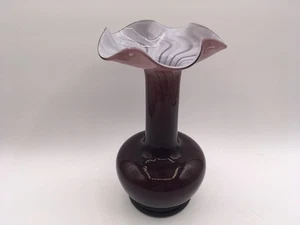 Vtg Empoli Italian Art Glass Vase 9” Deep Amethyst Purple White Crested Swirl - Picture 1 of 10