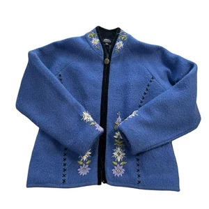 ICELANDIC DESIGN Vintage Nordic 100% Wool Embroidered Jacket Blue Size Medium - Picture 1 of 12