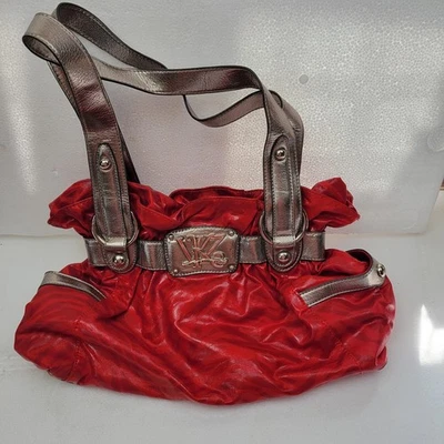 NEW Red Kathy Van Zeeland Brown Shoulder Bag Embellished Buckle Fun Shiny  - Image 1 of 4