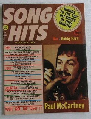 Vintage Magazine Song Hits Nov 1974 Paul McCartney War Bobby Bare            140 - Image 1 of 4