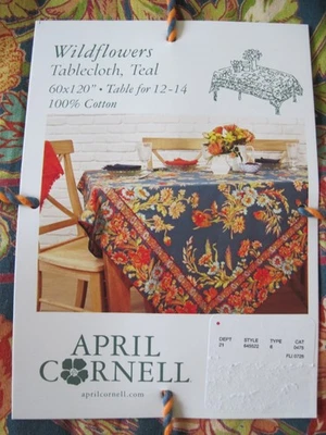 April Cornell WILDFLOWERS Teal Tablecloth Rectangular 60” x 120” NWT - Image 1 of 4