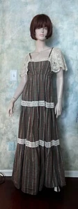Vintage 70's Green Plaid and Lace Prairie Maxi Dress Trivia by Charm S - Picture 1 of 8