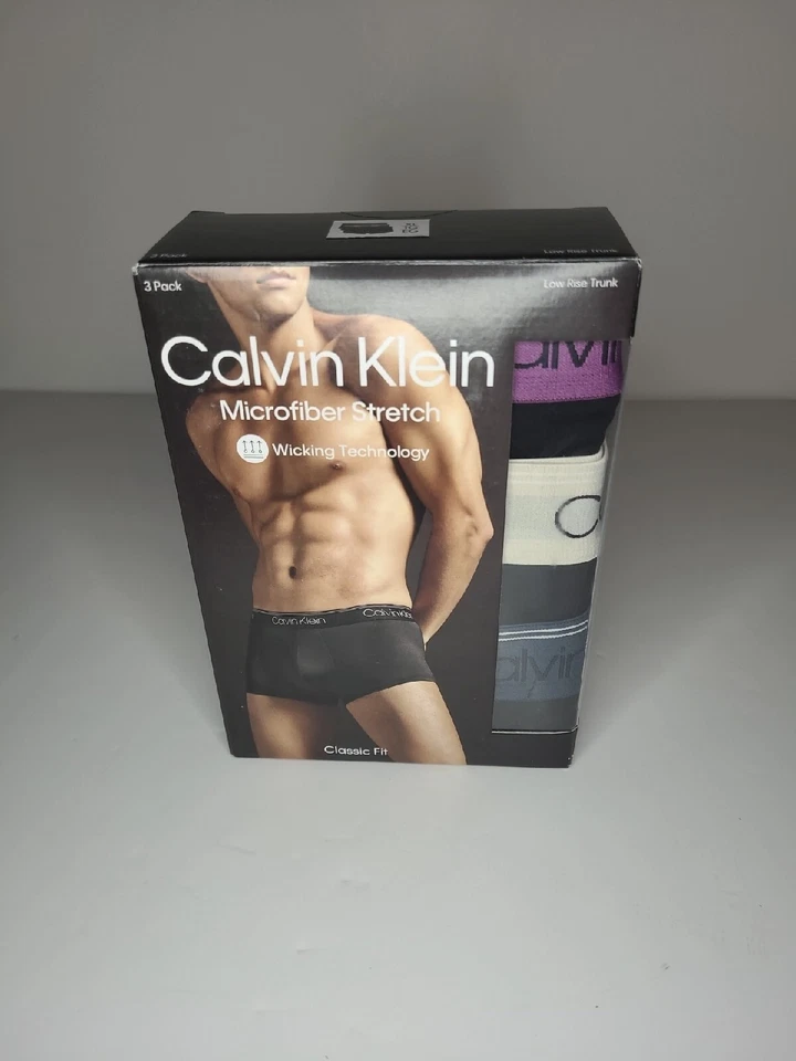 CK 3-Pack Microfiber Stretch Low-Rise Trunks - XL (40-42) - Black Body with Amet