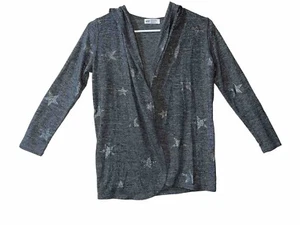 H & M Girls Fine-knit Hooded Cardigan Glitter Star Open Front Size 8-10 - Picture 1 of 7