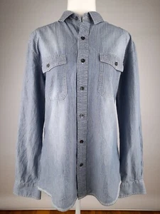 Hang Ten Jeans Blue Striped Denim Shirt Women Medium Button Up Casual Cotton - Picture 1 of 9