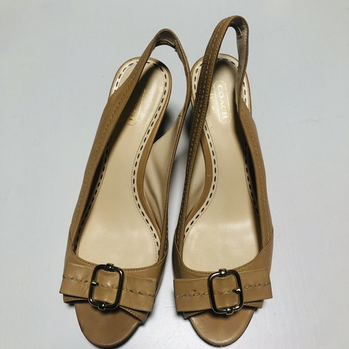 SCARPE SANDALI COACH ""MIRANDA"" FIOCCO MARRONE CHIARO PELLE SLING POSTERIORE TAGLIA 9 1 2 B