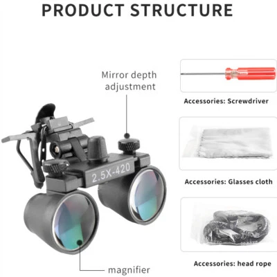 Binóculo odontológico 2,5X-420 lupa composta óptica com bolsa lupa clip-on DY-101 - Imagem 1 de 4