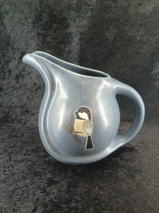POD Studio Art Pottery Blue Chickadee Pitcher Edgecomb Maine Signed Vintage 6.5" - Picture 1 of 10