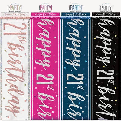 UNIQUE 21st Birthday Banners Age 21 Foil Banner Party Decorations Shiny 9ft Boy/Girl