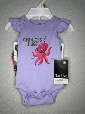 NUEVO CON ETIQUETAS, Okie Dokie Recién Nacido Bebé Niña 2 Piezas Abrazos Interminables Pulpo Conjunto Foto 1 de 4