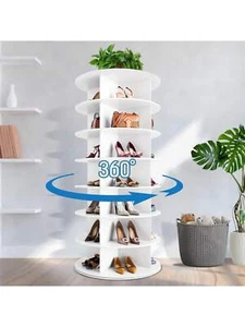 7-Tier Rotating Shoe Rack Tower 360°Spinning Shoe Display with Base White - Picture 1 of 12