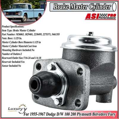 Brake Master Cylinder For 1955-1967 Dodge D/W 100 200  Plymouth Belvedere Fury - Imagem 1 de 4