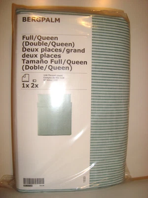 Quilt Cover w/ 2 Pillowcases Pin Stripes Full / Queen Bed Set Green White NEW - Image 1 of 4