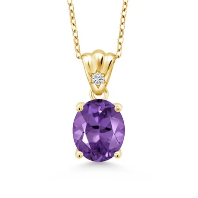 Colgante de plata enchapado en oro amarillo de 18 quilates diamante cultivado en laboratorio amatista E-F de 3,24 quilates Foto 1 de 4