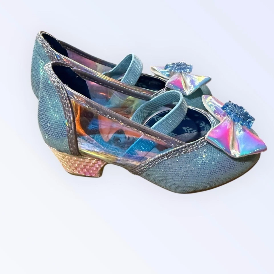 Disney Frozen II Elsa Anna Niños Niñas Iridiscente Brillo Arco Tacones Zapatos Talla 7 Foto 1 de 4