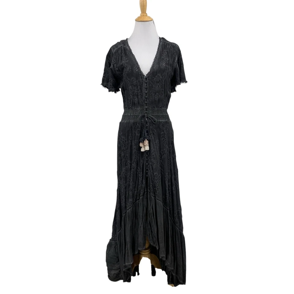 Young Fabulous And Broke Dress Womens S Small Smoke Grey Eyelet Broiderie Maxi - Image 1 of 4