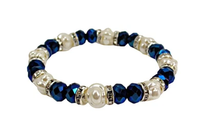 Pulsera elástica de cristal azul y cuentas blancas con cristales, pulsera de moda nueva Foto 1 de 4