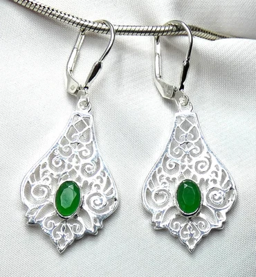Ohrhänger 925 Silber Klappbrisur fac.  Smaragd langes, orientalisches Design NEU - Bild 1 von 4
