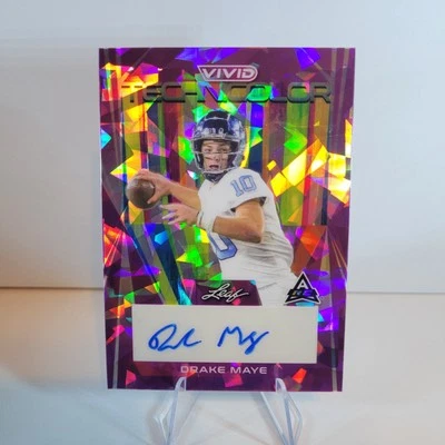 2024 Leaf Vivid Purple SP 2/2 Tech-NColor Drake Maye T-DM1 Patriots Rare Auto  - Image 1 of 2