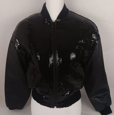 Chaqueta para mujer G-III de cuero/lentejuelas negras talla S ¡Idea de regalo de vacaciones! Foto 1 de 4