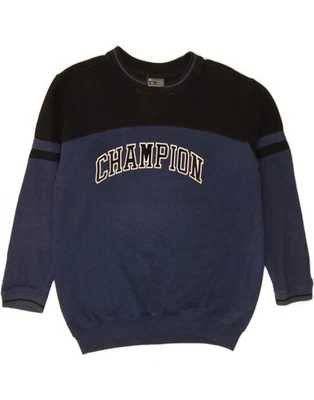 CHAMPION Boys Crew Neck Jumper Sweater 13-14 Years Navy Blue Colourblock CZ02 - Image 1 of 3