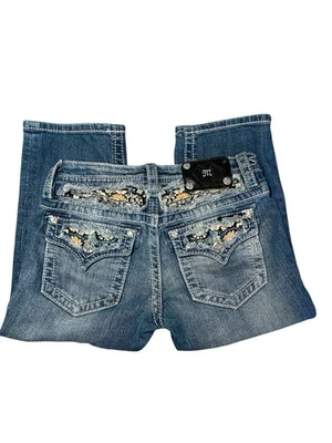 Pantalones de mezclilla elásticos azul capri con puños Miss Me Girls JK7523P talla 14 Foto 1 de 4