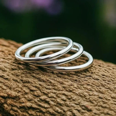 Set of 3 Handmade Sterling Silver Stackable Rings: Boho Fidget Spacer  All Size - Image 1 of 4