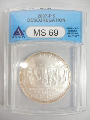 2007 P SILVER DESEGREGATION COMMEMORATIVE, ANACS MS69   - Image 1 of 4