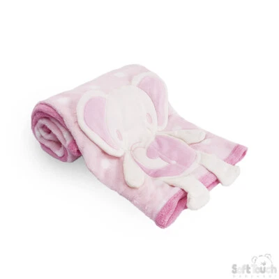 Baby Girl Blanket Wrap Cute Little Elephant 3D Applique Emboss by Soft Touch - Image 1 of 3