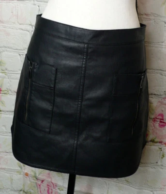 BCBG Maxazria Imitación Cuero Negro Falda Bolsillos con Cremallera Talla Pequeña Foto 1 de 4