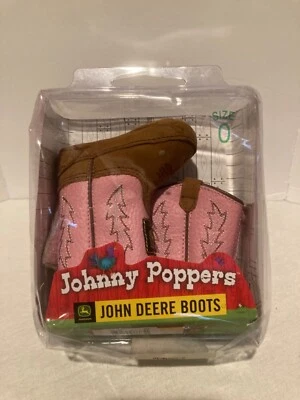 Botas infantis John Deere rosa Johnny Poppers bebê meninas couro tamanho 0 criança - Imagem 1 de 2