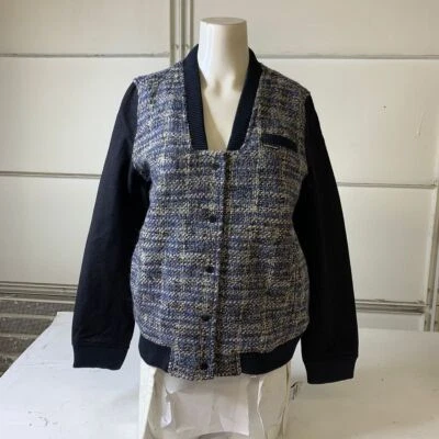 ТОЛЬКО члены обновленный Tweed Varsity куртка женский размер L темно-синий - Изображение 1 из 4