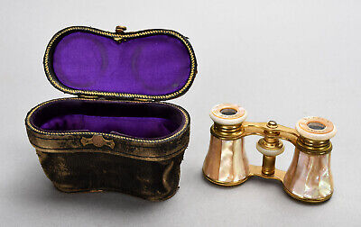 Antique French Lefils Paris Mother Of Pearl Opera Glasses W/ Fitted Leather Case • 205.70$