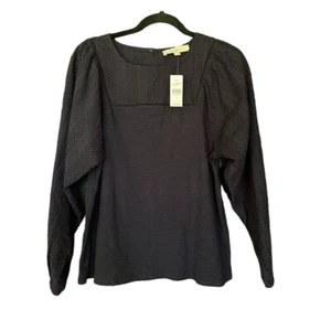 Loft Dk Navy Blue Embroidered Cotton Blouse With Balloon Sleeves S - Picture 1 of 8